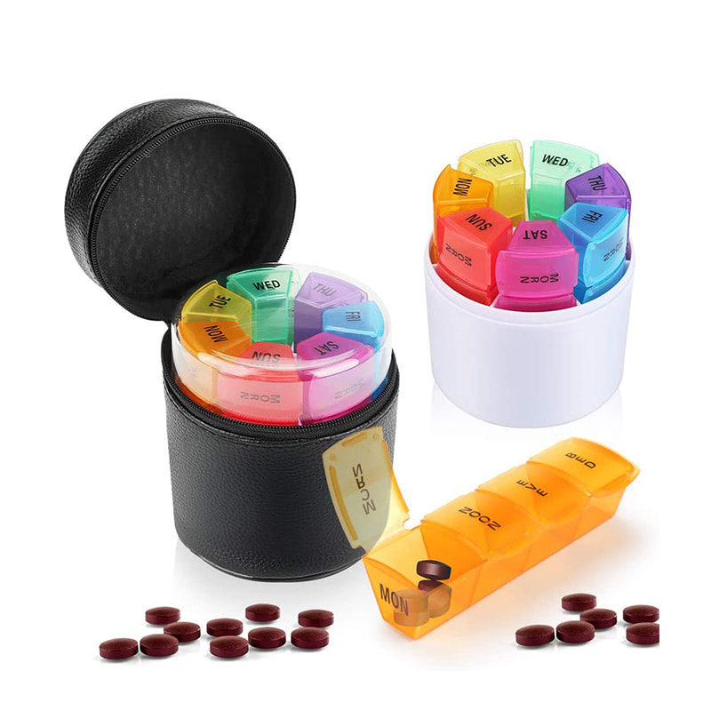 Travel Neon Weekly Pill Planner med glidelåspose 