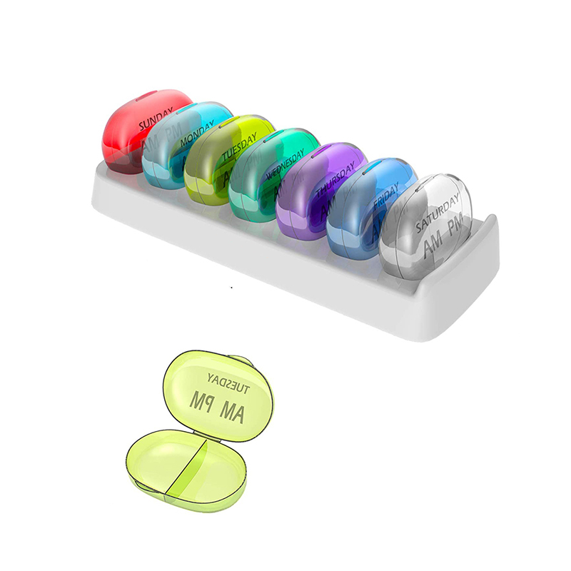 Bærbar ukentlig 7-dagers 14-roms pillebeholder 